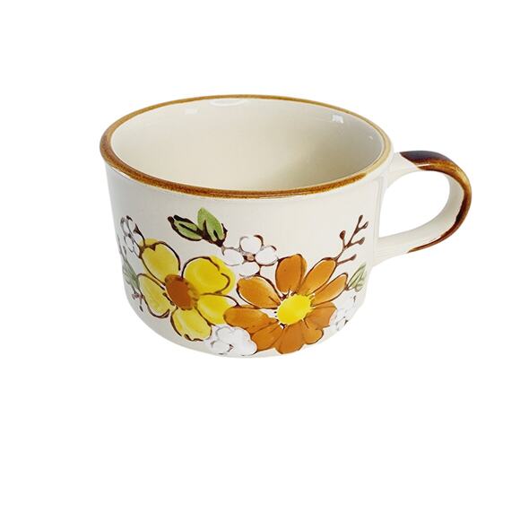 Vintage Sunnycraft  Korea Yellow & Orange Flowers Wide Coffee- Tea  Mug - Picture 1 of 10
